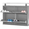 StarMart Scarpiera Slim 4 Ante, Orizzontale, GRIGIA | con utile ripiano d'appoggio | 8-12 Paia Scarpe/Stivali | Metallo | Garanzia 15 Anni