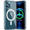 JETech Cover Magnetica per iPhone 12 Pro Max 6,7 Pollici Compatibile con Ricarica Wireless MagSafe, Telefono Custodia Paraurti Antiurto, Retro Antigraffio Trasparente (Blu Pacifico)