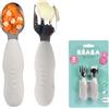 Béaba BEABA, Set di 2 posate in acciaio inox e silicone, Posate per bambini, Posate per bambini, A partire da 10 mesi, Forma ergonomica, Impugnatura ergonomica, Posate per l'apprendimento, Grigio velluto