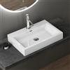 doporro Lavabo da Appoggio Rettangolare, Lavabo Bagno Sospeso con Foro Rubinetto e Troppopieno, Lavandino in Marmo Resina Bianco Lucido 60x42x10cm, Colossum06