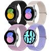 SOLOLUP 4 Pezzi Cinturino Nylon Intrecciato per Samsung Galaxy Watch 6/5/4 40 44mm/Watch 6 Classic 43 47mm/5 Pro 45mm/4 Classic 42 46mm,20mm Cinturino Sportivo Elastico Regolabili,Nero/Bianco/Lilla/Blu chiaro