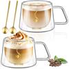 ecooe 350ml Tazza da Caffè in Doppio Vetro Set di 2 Bicchieri da Caffè a Doppia Parete con Manico e Cucchiaio per Tè, Caffè, Latte, Cappuccino, Regalo di Compleanno per un Amico dei Genitori
