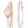 JewelryWe 2 pezzi orologio da donna bracciale da donna analogico al quarzo elegante orologio da polso con braccialetto di perle infinito, bracciale regolabile oro rosa, argento, regalo per donne e