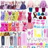 Xerteam Set di 64 vestiti e accessori per bambole, 1 vestito lungo rosso, 10 gonne con bretelle, cappotto, 2 abiti estivi, top, pantaloni, scarpe, 28 bambole compatibili con Barbie da 29 cm (GHD-376)