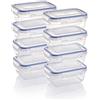 Grizzly Set contenitori ermetici per alimenti in plastica, 8 contenitori cucina con coperchio, rettangolari, impilabili, infrangibili, lavabili in microonde e lavastoviglie