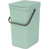 Brabantia Sort & Go Pattumiera 12L (Jade Green), Pattumiera cucina in plastica con maniglia, Secchio spazzatura salvaspazio con coperchio stay open rimovibile, Cestino umido facile da pulire