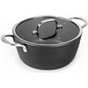Lacor - 27040 - Pan con coperchio in alluminio forgiato Easy, rivestimento antiaderente TRIcapa, fondo Full Induction, PFOA 100% free, manico in acciaio inox, coperchio in vetro temperato, Ø 20 x 8,5cm, nero