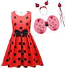 Lito Angels Vestito da Ladybug Coccinella con Ali e Accessori per Bambina, Gonna in Nera a Pois, Taglia 5-6 Anni