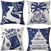 LuxFocus Set di 4 federe per cuscini natalizi, 45 x 45 cm, in cotone e lino, con fiocco di neve, decorazione per la casa, 45 x 45 cm, confezione da 4