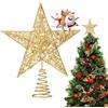 NOCHME Stella Puntale per Albero di Natale,15 cm Metallico Glitterato Stella Punte per la Decorazione Albero di Natalizio Oro Christmas Tree Topper Star