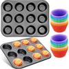 Frasheng Teglia da Forno Antiaderente con 12 stampi per Muffin,Teglia antiaderente per muffin,Teglia da Forno Antiaderente,confezione da 2.Con 24 stampi per muffin in silicone,riutilizzabili,cupcake