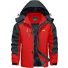 KEFITEVD Giacca da snowboard da uomo con calda imbottitura, giacca da sci in softshell impermeabile con cappuccio, giacca invernale in pile traspirante, Colore: rosso, S