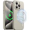 JETech Cover Magnetica Silicone per iPhone 15 Pro Max 6,7 Pollici, Compatibile con MagSafe, Custodia Telefono con Protezione Fotocamera Completa (Titanio Naturale)