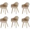 BenyLed Set di 6 sedie da pranzo con braccioli, poltrona design moderno sedie da cucina scandinave con gambe in legno di faggio (marrone)