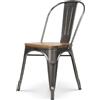 Kosmi - Sedia in metallo grezzo con aspetto galvanizzato e seduta in legno chiaro per un design in stile industriale