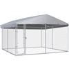 vidaXL Canile da Esterno con Tetto Box da Giardino Recinzione per Cani Gabbia Protezione Recinto Sicurezza Animali 382x382x225 cm Argento in Acciaio