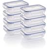 Grizzly Set contenitori ermetici per alimenti in plastica, 8 contenitori cucina con coperchio, rettangolari, impilabili, infrangibili, lavabili in microonde e lavastoviglie