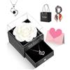 GOICC Idea Regalo per Lei, Rosa Eterna con I Love You, Collana, Confezione Regalo per la Festa della Mamma, Regali San Valentino,Compleanno, Anniversario, San Valentino per Fidanzata, Moglie (Bianco)