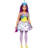 Barbie - Dreamtopia Unicorno Bambola curvy, capelli blu e viola con gonna, coda e cerchietto da unicorno rimovibili, Giocattolo per Bambini 3+ Anni, HGR20