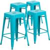 Flash Furniture Sgabelli da bar, 4 unità, qualità professionale, senza schienale, per interni ed esterni, con seduta quadrata, in plastica e ferro, 61 cm di altezza, cristallo/color foglia di tè