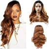 Hxxcoup 4X1 Lace Wig Human Hair Wig Ombre Brown Wig Parrucca Donna Capelli Veri Umani Body Wave Lace Front Human Hair Wig HD Transparent 150% Density Hair for Woman 16 Inch