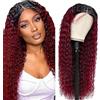 Hxxcoup Lace Wig Human Hair Wig 4X1 Lace Front Deep Wave Burgundy 1b/99j Ombre Parrucca Donna Capelli Veri Umani Corti Parrucca Capelli Umani Glueless Wear and Go for Woman 26 Inch