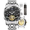 OLEVS Mens Automatic Watches Skeleton Mechanical Self Winding Luxury Dress Wrist Watch Moon Phase Day Date Waterproof Luminous Two Tone Watches Gifts