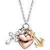 Engelsrufer Collana da donna in argento sterling e tre ciondoli tricolore - croce cuore ancora - chiusura a moschettone - lunghezza regolabile - senza nichel, 12 mm, Argento sterling, Nessuna pietra
