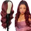 Hxxcoup Lace Wig Human Hair Wig 4X1 Lace Front Wig Body Wave Wig Burgundy 1b/99j Ombre Wig Parrucca Donna Capelli Veri Umani Corti Parrucca Capelli Umani Glueless Wig for Woman 26 Inch
