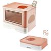 XUANYU Grande Lettiera Gatto Chiusa con Paletta, Spazzola Cardatore e 2 Porte, Casetta per Lettiera con Vassoio Estraibile, Toilette per Gatti Portatile, Fino a 7 kg/15 lbs (Rosa L-48,5×38×36,5 cm)