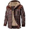 HFDWYJ Uomo Giacca in pile Addensare Plaid Softshell Giacca Plush Fodera Leisure a scacchi Manica lunga Zip foderato in pile felpe con cappuccio Giacca di flanella caldo-Red-XXL