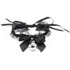 LateToBed BDSM Line Collar with Bow, Bell and Lace Black