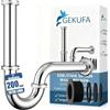Gekufa Universale Sifone Lavabo Bagno【Extra lungo 200 mm】per lavabo e lavandino tubo di scarico standard G1 1/4 in acciaio inox inossidabile Sifon bagno con manicotto in gomma