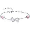 Qings Bracciale Infinito Donna Argento 925 con Tormalina Bracciali Ottobre Cuore Pietre di Nascita Braccialetto Regolabile Infinity ECG, Rosa Gemma Gioielli Compleanno Regalo per Mamma Donne Ragazze