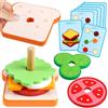Goujfol Hamburger in Legno Impilare Giocattolo, Cucina Giocattolo per Bambini Legno Realistico Pane Hamburger Modello Puzzle Giochi da Impilare Cibo Giocattoli Montessori Regalo per 2+ (Sandwich)