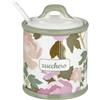 Baroni Home Zuccheriera Decorata in Ceramica con Coperchio e Cucchiaio Incluso, Accessorio da Cucina Colorato Resistente, Linea Rose, 8x8x10 cm