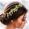 IYOU Viti per Capelli da Sposa Cerchietto con Fiore Verde Copricapo Foglia Perla Sposa Accessori per Capelli da Damigella D'onore per Donne e Ragazze