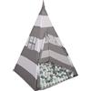 Selonis Tenda Indiana Tipi Gioco Per Bambini Con 400 Palline Colorate, Righe Grigio-Bianco:Bianco/Grigio/Menta