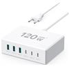 sccvee Caricatore USB C Multiplo, 120W 6-Porto Stazione di Ricarica USB GaN PD Carica Cellulare【3USB-C + 3USB-A】, Alimentatore USB C Multiplo compatibile con iPhone/Samsung/Google/Tablet (Nero)