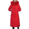 LAEMILIA Piumino lungo da donna, invernale, spesso, caldo, trapuntato, imbottito, sottile, con cappuccio in pelliccia sintetica, Rosso, 50