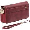 GAEKEAO Portafoglio Donna Grande, Portamonete Vegan in Pelle, Porta Tessere Blocco RFID, Portacarte di Credito, Porta Tessere, Borsellino Doppia Cerniera, Idee Regalo