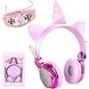 ANGUYA Cuffie Bluetooth per Bambina,Cuffie Unicorno 85dB Volume Limiting,Cuffie per Bambini con Microfono per iPad/iPhone/Android/Computer/TV (Oro rosa)