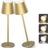Aipsun 2PCS lampada da tavolo ricaricabile a led dimmerabile Oro opaco con 6000mAh, lampada da tavolo ricaricabile in alluminio bianco caldo (2700k-6000k) IP54 per camera da letto, bar, campeggio