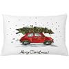 ABAKUHAUS Natale Federa Fodera Cuscino, Retro Car con l'albero, Copricuscino Quadrato Decorativo, 65 cm x 40 cm, rosso verde
