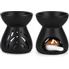 LALAGO 2pcs Bruciatore di Essenze, Bruciatore di Essenze e Cera in Ceramica con Cucchiaio di Candela, Diffusore di Oli Essenziali per la casa, l'ufficio, Lampade Aroma a Forma di Imbuto(Nero)