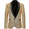 IQYU Giacca da uomo in oro con paillette, per feste, con brillantini, casual, per il tempo libero, con paillettes, gold, M