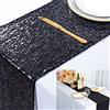 ShinyBeauty Tovaglia scintillante nera con lustrini per decorazione di nozze/eventi 30x180cm, tovagliette in lino per feste, tovaglia sovrapposta nera per tavolo da pranzo.