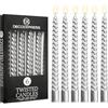 DECO EXPRESS Candele Lunghe Spirale, Set da 6 Candele Antigoccia Contorte, Lunga Durata, Non Profumato per Decorazione Casa, San Valentino, Festa della Mamma (Argento Metallico, Set da 6)
