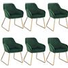 WOLTU set di 6 sedie sala da pranzo sedie cucina moderne poltroncina salotto Adatte per Sala da Pranzo, Soggiorno, Camera da Letto Estetica in Tessuto di velluto Metallo dorato Verde Scuro BH246dgn-6