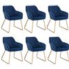 WOLTU set di 6 sedie sala da pranzo sedie cucina moderne poltroncina salotto Adatte per Sala da Pranzo, Soggiorno, Camera da Letto Estetica in Tessuto di velluto Metallo dorato Blu BH246bl-6